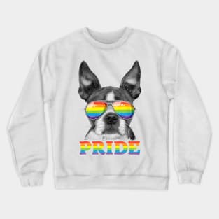 Boston Terrier LGBT Pride Rainbow Flag Sunglasses Crewneck Sweatshirt